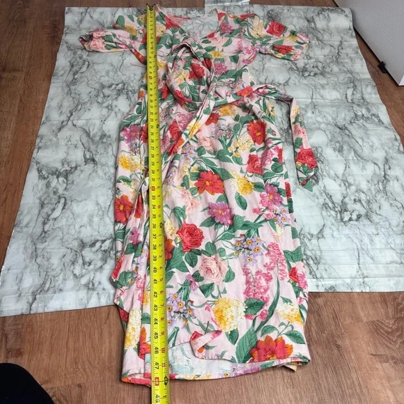 OLD NAVY Fit & Flare Linen-Blend Maxi Dress Floral Boho Coastal Small pink green - Picture 8 of 9